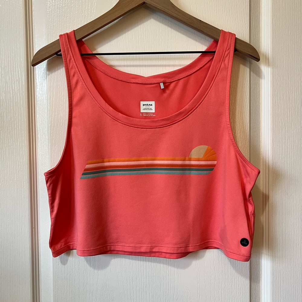 Prana Coral Cropped Tank with Sunrise Stripe